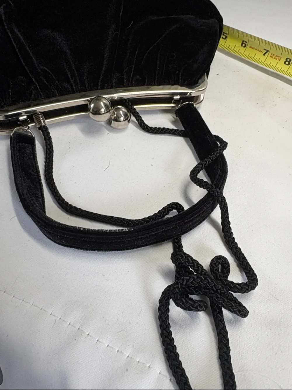 Black Velvet Lined Synthetic Evening Clutch with Silver Kisslock Frame